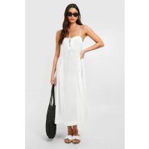 Robe Midaxi Fermée À Nouer Sur Le Devant, Style Fermière, Effet Lin - Blanc - 38, Blanc