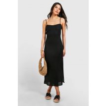Robe Longue En Lin À Bretelles - Noir - 46, Noir
