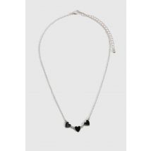 Collier Détail Triple Cœurs En Émail Noir Et Argent - Gris - Argent - One Size, Gris - Argent