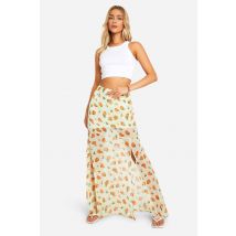 Jupe Maxi En Chiffon À Fleurs Froissée - Multicolore - 38, Multicolore