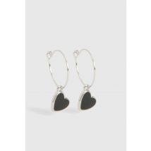Boucles D'Oreilles En Argent À Pendentif Cœur Noir - Gris - Argent - One Size, Gris - Argent
