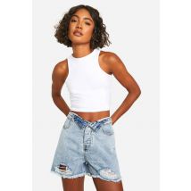 Shorts À Taille Haute À Rabat Pour Grandes - Bleu - 36, Bleu