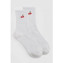 Chaussettes Cerise Brodées - Blanc - One Size, Blanc