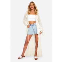 Cardigan Maxi Longline En Crochet - Blanc Écru - M, Blanc Écru