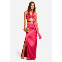 "Tall" - Robe Longue Satinée À Découpes - Rose - 38, Rose
