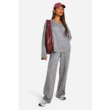 Soft Knit V Neck Wide Leg Knitted Co-Ord - Gris Anthracite - L, Gris Anthracite