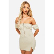 Combishort Bardot Milkmaid À Jupe-Short - Gris Pierre - 42, Gris Pierre