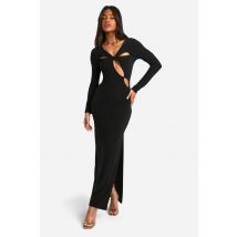 Robe Longue Moulante À Découpes Et Manches Longues - Noir - 44, Noir