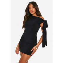 Robe Courte Froncée Soyeuse À Épaules Dénudées - Noir - 36, Noir