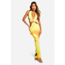Robe Longue À Découpes Et Bordures Dorées - Jaune - 44, Jaune