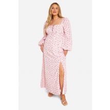 Robe Maxi Milkmaid En Taille "Plus" À Manches Ballon Ditsy - Rose - 52, Rose
