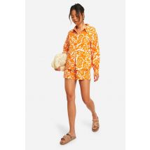Chemise À Imprimé Tropical - Orange - 38, Orange