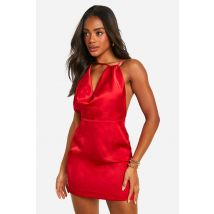 Robe Courte Satinée À Col Bénitier - Rouge - 42, Rouge