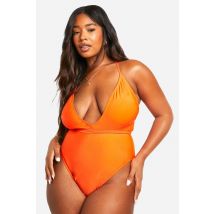 Maillot De Bain Grande Taille À Décolleté Plongeant Et À Nouer À La Taille - Orange - 52, Orange