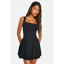 Robe Chemisier À Ourlet Plissé En Jacquard - Noir - 42, Noir