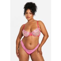 Soutien-Gorge Balconnet À Armatures Brodé D'Un Nœud - Rose - 36Dd, Rose