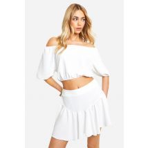 Bardot À Manches Volumineuses Martelées Et Mini-Jupe - Blanc Ivoire - 44, Blanc Ivoire