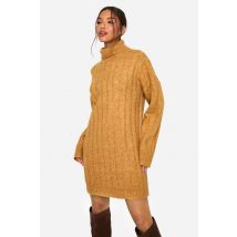 Robe Pull À Côtes Larges Et Douces, Col Roulé - Jaune Moutarde - M, Jaune Moutarde