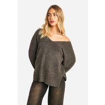 Pull Long À Côtes Mixtes - Marron Chocolat - S, Marron Chocolat