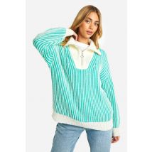 Pull À Rayures Bicolores Épais À Col Tunique - Vert - S, Vert