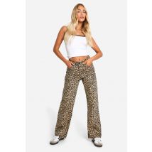 Jean Droit En Denim À Imprimé Léopard - Beige - 34, Beige