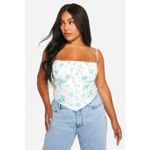 Haut Corset Milkmaid Fleuri Ditsy "Plus" Bengaline - Bleu - 54, Bleu