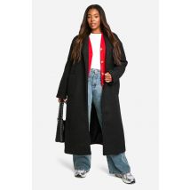 "Plus" Manteau À Col Écharpe Brossé Ceinturé - Noir - 54, Noir