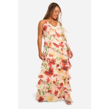 Robe Maxi Imprimée À Fleurs Avec Bretelles À Volants - Jaune - 44, Jaune