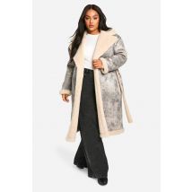 "Plus" Vintage Look Longline Veste Aviateur Ceinturée - Gris - 52, Gris