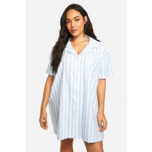 Grande Taille - Chemise De Nuit Rayée À Manches Courtes - Bleu Clair - 48, Bleu Clair