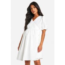 Maternité - Robe De Grossesse Portefeuille À Manches Bouffantes - Blanc - 44, Blanc
