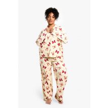 "Plus" Bear And Bow Print Fleece Pyjama Set - Marron - 44, Marron