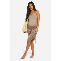 Robe De Plage Midi Légère En Maille Froncée Pour Femmes Enceintes - Marron Moka - 44, Marron Moka
