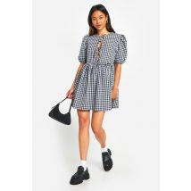 Robe Mini À Nouer Devant En Carreaux - Noir - 38, Noir