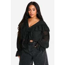 Chemisier Taille "Plus" À Lacets À L'Avant Avec Volants - Noir - 54, Noir