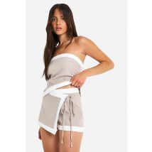 Skort À Devant Drapé Effet Lin Contrasté - Marron Taupe - 40, Marron Taupe