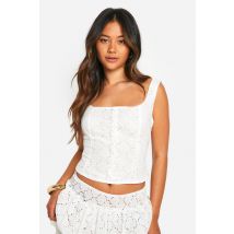 Corset À Boutons Et Broderie Anglaise - Blanc Ivoire - 42, Blanc Ivoire