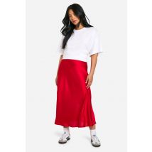 "Petite" Jupe Midaxi En Satin Slip - Rouge - 40, Rouge