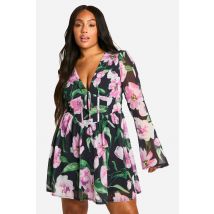Grande Taille - Robe Champêtre Fleurie - Noir - 44, Noir