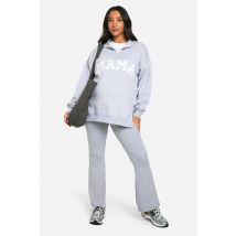 Vêtement De Maternité Mama Appliqué Sweat-Shirt À Demi-Zip Et Leggings Évasés - Gris Perle - 40, Gris Perle