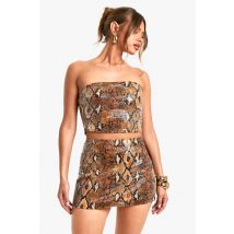 Jupe Mini À Serpents En Paillettes - Marron - 36, Marron