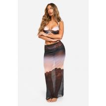 Western Print Maxi Beach Skirt - Marron - S, Marron