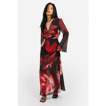 "Petite" Robe Maxi À Motif Floral Audacieux À Détail Drapé - Rouge - 36, Rouge