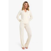 Ensemble Pyjama Essentiel Avec Détails En Pipage - Chemise À Manches Longues Et Pantalon - Blanc Cassé - 36, Blanc Cassé