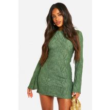 Texturée Robe Mini À Manches Évasées - Vert - 46, Vert
