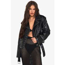 Veste De Motard En Synthétique Clouté - Noir - 40, Noir