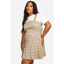 "Plus" Checked Pleated Pinafore Dress - Gris Pierre - 44, Gris Pierre
