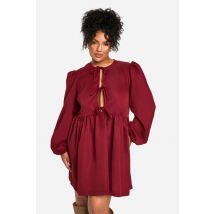 "Plus" Robe Smock À Manches Longues À Nouer Sur Le Devant - Rouge Cerise - 44, Rouge Cerise