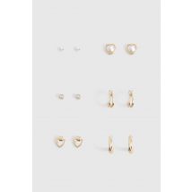 Boucles D'Oreilles Clou Cœur Pack De 6 - Jaune Or - One Size, Jaune Or