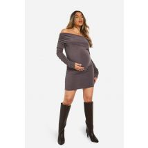 Maternité - Robe De Grossesse Courte Froncée À Col Bateau - Marron Chocolat - 42, Marron Chocolat